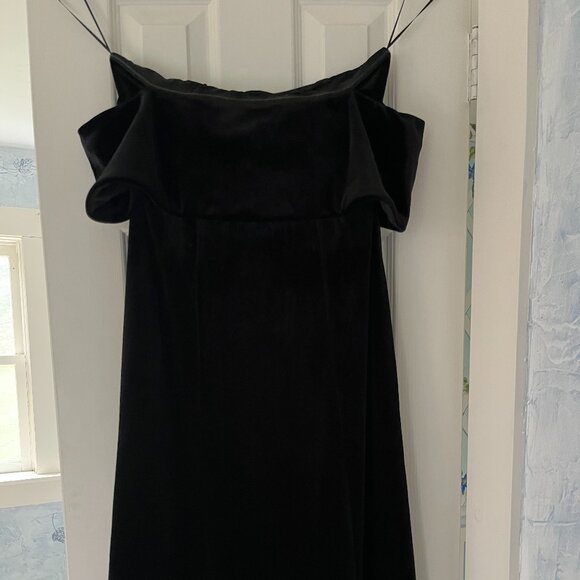 Pomander Place Black Elise Off Shoulder Velvet Velour Midi Cocktail Dress Size S - Picture 3 of 5